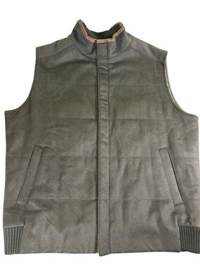 PETER MILLAR Wool Cashmere Vest Black Brown Trim Full Zip Men L Minimalist
